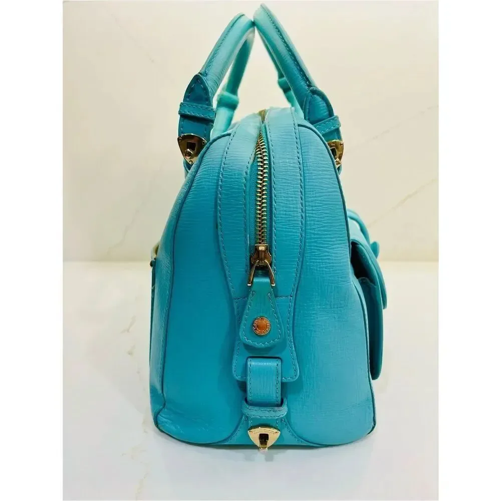 ✨ Jimmy Choo Vintage Turquoise Leather Satchel Top Handle Gold Hardware Bag
